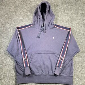 Polo Ralph Lauren Hoodie Large Blue Logo Side Stripe Pony Gym Workout Training